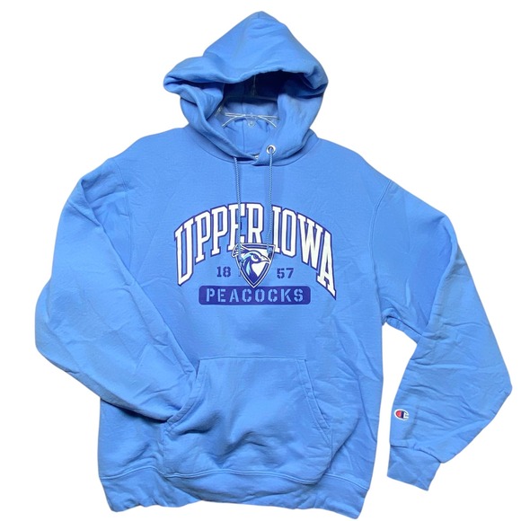 Champion Upper Iowa Peacocks Hoodie Light Blue Athleticwear Adult Medium - Picture 1 of 12